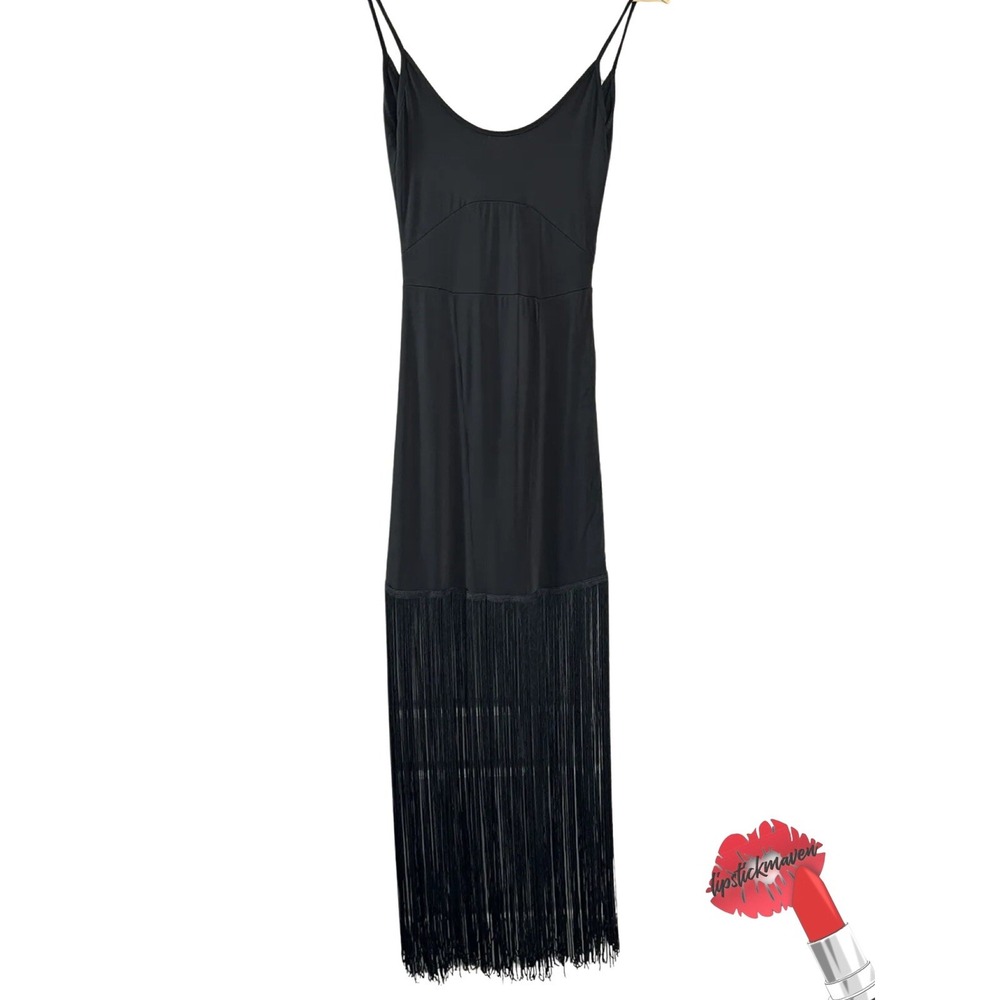Nasty Gal Dress Women Small Black Scoop Neck Fringe Swing Midi Boho‎ Festival